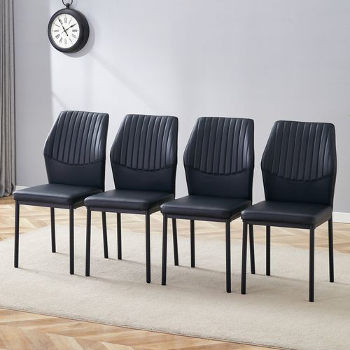 Lot De 4 Chaises De Salle à Manger, H93 Cm, Dossier Rayures Verticales, Métal Pu, Noir