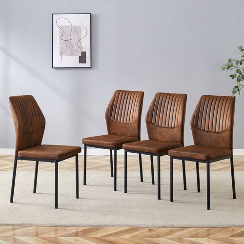 Lot De 4 Chaises Salle à Manger H93 Cm, Tissu Technique, Pieds Métal, Marron Et Noir
