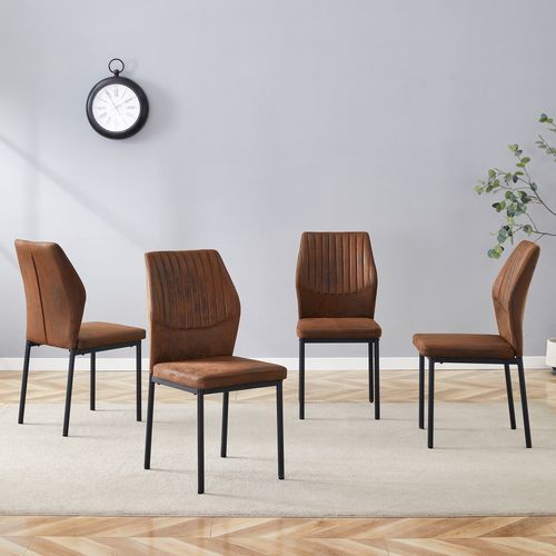 Lot De 4 Chaises Salle à Manger H93 Cm, Tissu Technique, Pieds Métal, Marron Et Noir