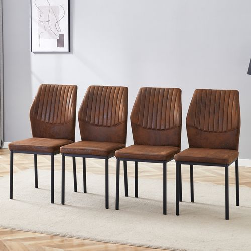 Lot De 4 Chaises Salle à Manger H93 Cm, Tissu Technique, Pieds Métal, Marron Et Noir
