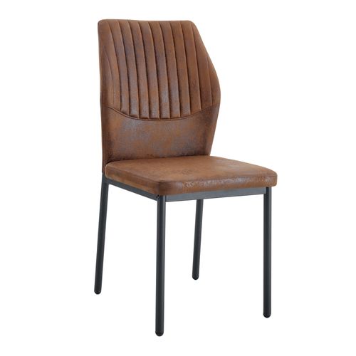 Lot De 4 Chaises Salle à Manger H93 Cm, Tissu Technique, Pieds Métal, Marron Et Noir