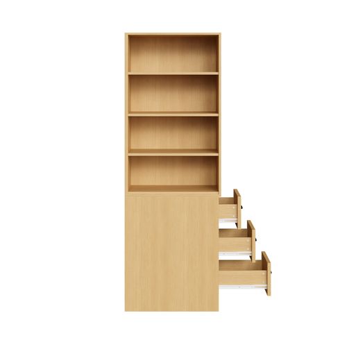 Bibliothèque Étroite 60x38x180 Cm, 3 Tiroirs Latéraux, Panneaux De Particules, Couleur Bois