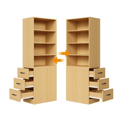 Bibliothèque Étroite 60x38x180 Cm, 3 Tiroirs Latéraux, Panneaux De Particules, Couleur Bois