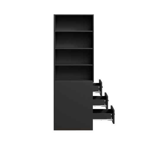 Bibliothèque Étroite 60x38x180 Cm, 3 Tiroirs Latéraux, Panneaux De Particules, Couleur Noir