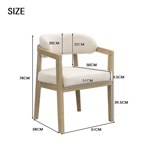 Lot De 2 Chaises 58x51x78cm En Bois Et Tissu Boucle, Couleur Beige Et Bois