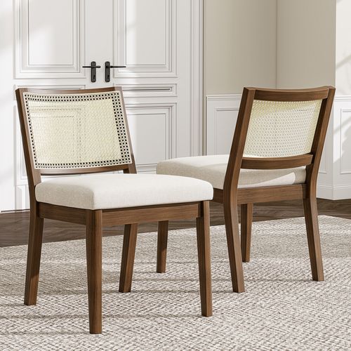 Lot De 2 Chaises 61x48x78.5cm En Bois Et Lin, Couleur Marron Et Beige