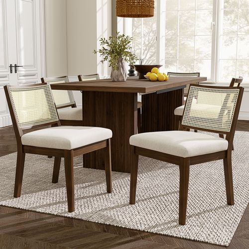 Lot De 2 Chaises 61x48x78.5cm En Bois Et Lin, Couleur Marron Et Beige