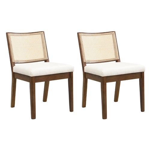 Lot De 2 Chaises 61x48x78.5cm En Bois Et Lin, Couleur Marron Et Beige