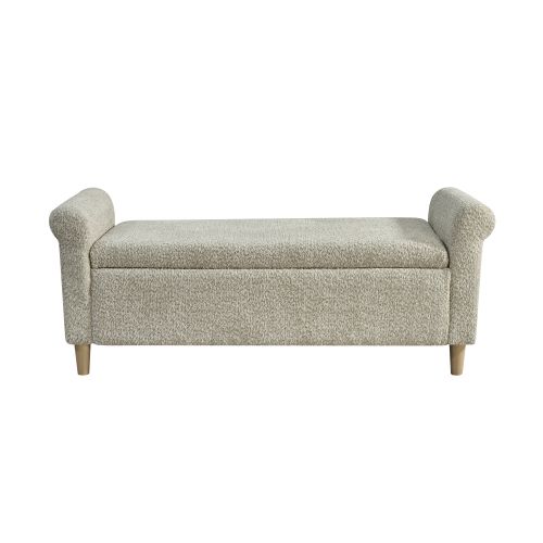 Banc De Lit Avec Rangement 127x51x52 Cm, Couvercle Relevable, Bois, Tissu Camel, Pieds Bois