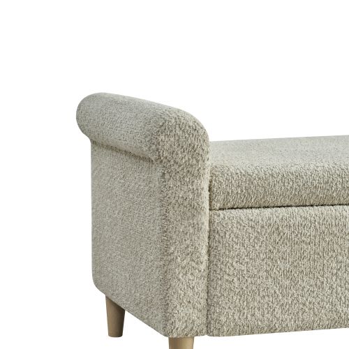 Banc De Lit Avec Rangement 127x51x52 Cm, Couvercle Relevable, Bois, Tissu Camel, Pieds Bois