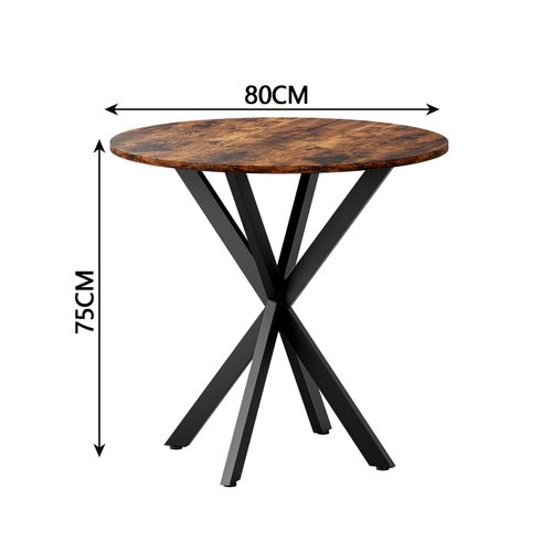 Table à Manger Ronde 80x80x75 Cm, Style Industriel, Plateau En Panneaux De Particules, Brun+noir