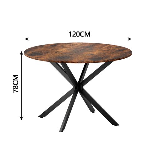 Table à Manger Ronde 120x120x78 Cm, Style Industriel, Plateau En Panneau De Particules, Brun+noir