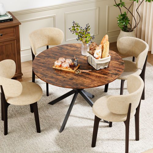 Table à Manger Ronde 120x120x78 Cm, Style Industriel, Plateau En Panneau De Particules, Brun+noir