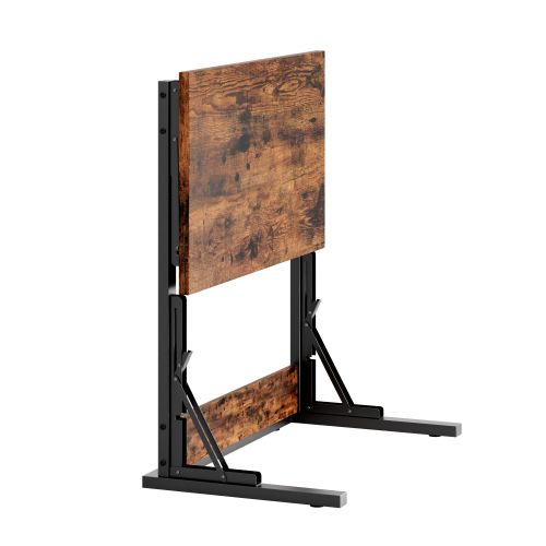 Lot De 2 Table D’appoint En C 60x37x71 Cm, Pliable Empilable, Mdf Et Métal, Brun+noir