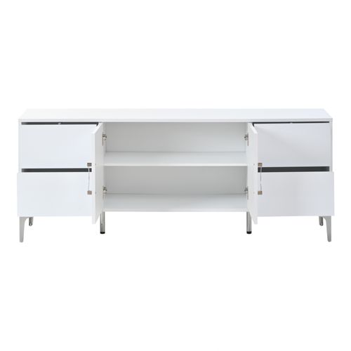 Buffet Bas 150x38x59,5 Cm, 4 Tiroirs Sans Poignée, 2 Portes, Mdf, Blanc Brillant