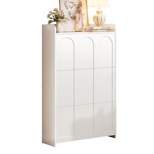 Meuble à Chaussures 70x25x120 Cm, 6 Compartiments Rabattables, 3 Portes à Bascule, Mdf, Blanc