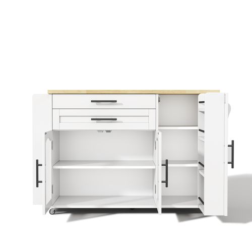 Îlot Central De Cuisine 120 X 45 (70) X 88.4 Cm, Plateau Rabattable, 2 Tiroirs, Mdf, Blanc+bois