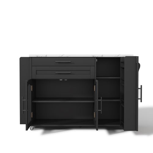 Îlot De Cuisine 120 X 45 (70) X 88.4 Cm, Plateau Rabattable, 3 Portes, Mdf, Couleur Noir + Blanc