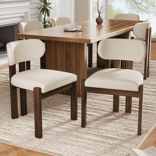 Lot De 6 Chaises De Salle à Manger, Assise Ergonomique, Bois Et Tissu Bouclé, Couleur Brun