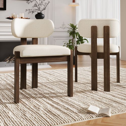 Lot De 6 Chaises De Salle à Manger, Assise Ergonomique, Bois Et Tissu Bouclé, Couleur Brun