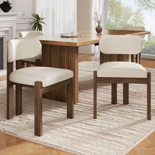 Lot De 6 Chaises De Salle à Manger, Assise Ergonomique, Bois Et Tissu Bouclé, Couleur Brun