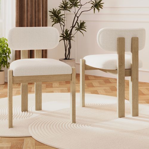 Lot De 4 Chaises De Salle à Manger, Charge 150 Kg, Bois, Tissu Bouclé, Couleur Naturel