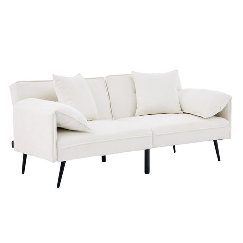 Canapé Convertible 167,5x73x70 Cm, Dossier Réglable 100 à 180 Degrés, Métal, Tissu, Blanc
