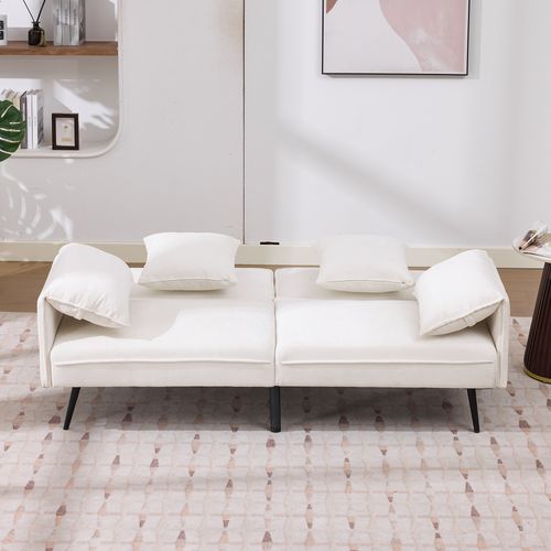 Canapé Convertible 167,5x73x70 Cm, Dossier Réglable 100 à 180 Degrés, Métal, Tissu, Blanc