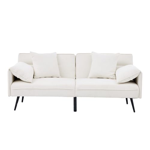 Canapé Convertible 167,5x73x70 Cm, Dossier Réglable 100 à 180 Degrés, Métal, Tissu, Blanc