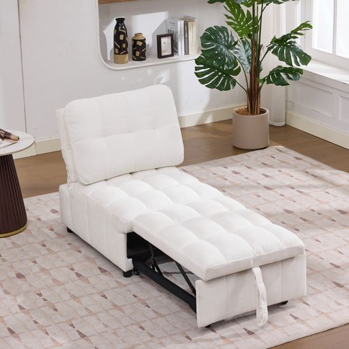 Fauteuil Convertible 192x68x52/95x68x76 Cm, Dossier Réglable, Assise Extensible, Tissu, Blanc