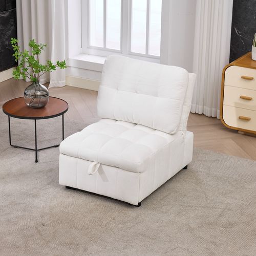 Fauteuil Convertible 192x68x52/95x68x76 Cm, Dossier Réglable, Assise Extensible, Tissu, Blanc