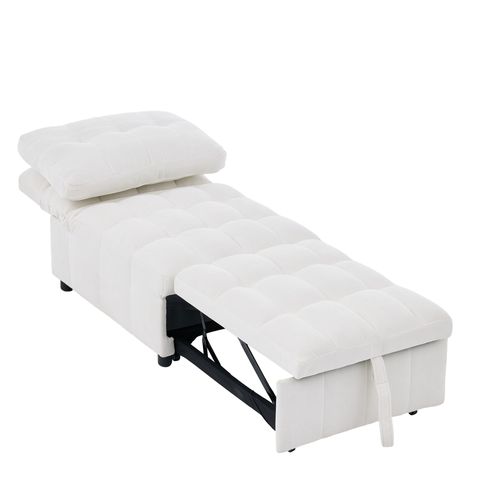 Fauteuil Convertible 192x68x52/95x68x76 Cm, Dossier Réglable, Assise Extensible, Tissu, Blanc