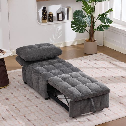 Fauteuil Convertible 192x68x52/95x68x76 Cm, Dossier Réglable, Assise Extensible, Tissu, Couleur Gris