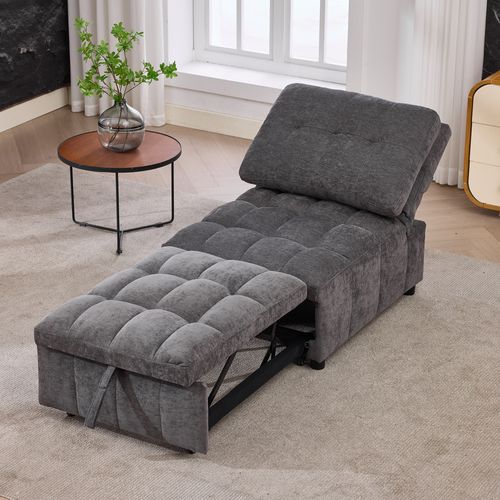 Fauteuil Convertible 192x68x52/95x68x76 Cm, Dossier Réglable, Assise Extensible, Tissu, Couleur Gris