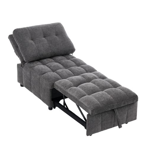 Fauteuil Convertible 192x68x52/95x68x76 Cm, Dossier Réglable, Assise Extensible, Tissu, Couleur Gris