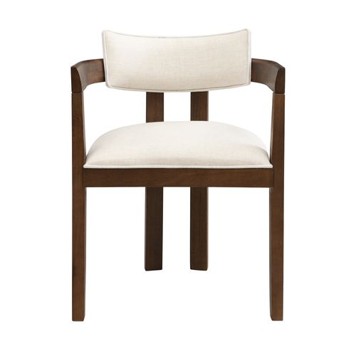 Lot De 2 Chaises De Salle à Manger, Accoudoirs, Bois, Tissu Lin, Couleur Brun