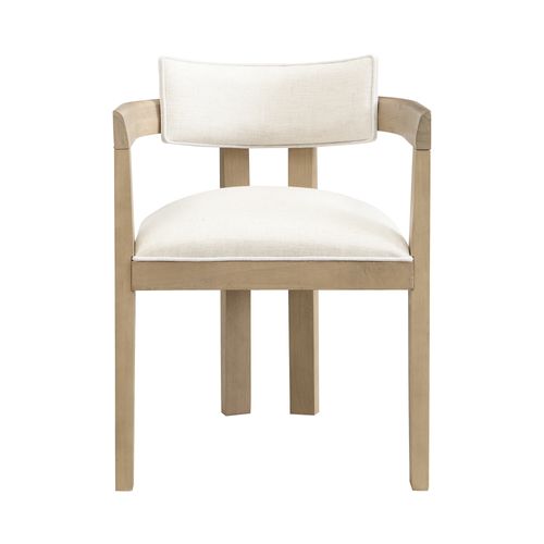 Lot De 4 Chaises Avec Accoudoirs, Tissu Lin, Style Moderne, Bois, Couleur Naturelle