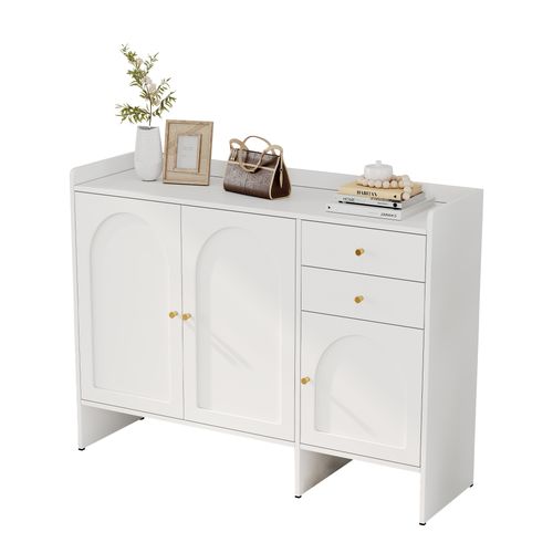 Meuble à Chaussures 120x35x90 Cm, 3 Portes, 2 Tiroirs, Rangements, Mdf, Bois, Blanc