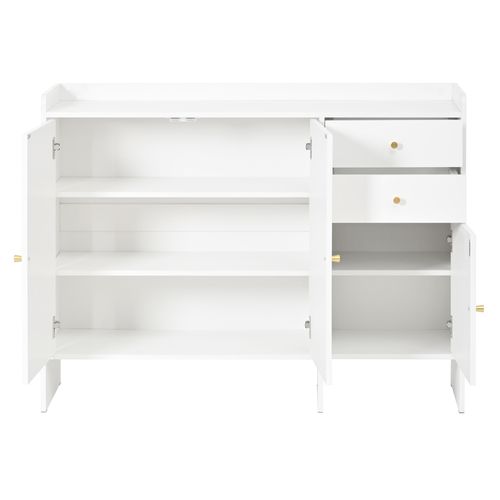 Meuble à Chaussures 120x35x90 Cm, 3 Portes, 2 Tiroirs, Rangements, Mdf, Bois, Blanc