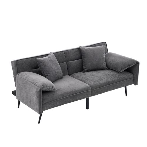Canapé Convertible 2 Places 167,5x73x70 Cm, Dossier Réglable 100 à 180, Tissu, Métal, Couleur Gris