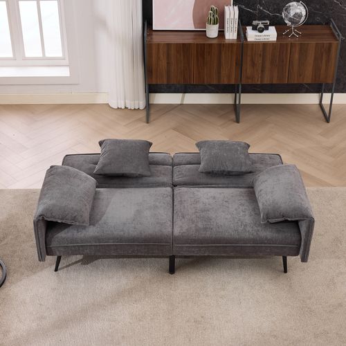 Canapé Convertible 2 Places 167,5x73x70 Cm, Dossier Réglable 100 à 180, Tissu, Métal, Couleur Gris