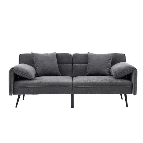 Canapé Convertible 2 Places 167,5x73x70 Cm, Dossier Réglable 100 à 180, Tissu, Métal, Couleur Gris