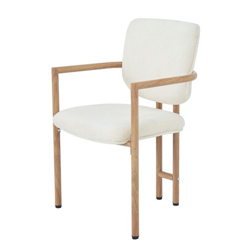 Lot De 2 Chaises Avec Accoudoirs, Assise Bouclé, Structure Métal, Effet Bois, Couleur Bois