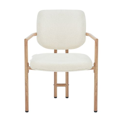 Lot De 2 Chaises Avec Accoudoirs, Assise Bouclé, Structure Métal, Effet Bois, Couleur Bois