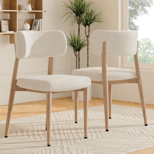 Lot De 4 Chaises 53x50x84 Cm, Assise Confortable, Métal, Bouclé, Couleur Bois+beige