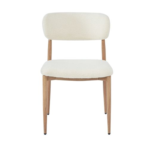 Lot De 4 Chaises 53x50x84 Cm, Assise Confortable, Métal, Bouclé, Couleur Bois+beige