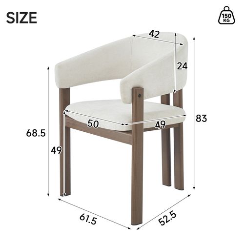 Lot De 4 Chaises Avec Accoudoirs 61.5x52.5x83cm, Métal, Tissu En Lin Beige, Brun+beige