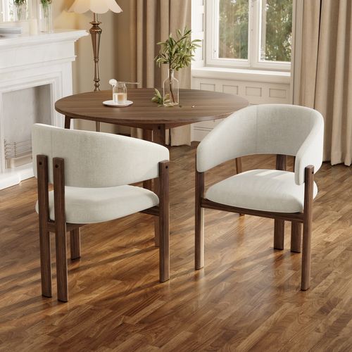 Lot De 4 Chaises Avec Accoudoirs 61.5x52.5x83cm, Métal, Tissu En Lin Beige, Brun+beige