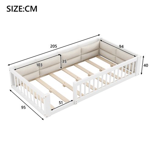 Lit Enfant 90x200 Cm, Lit Simple, Barrière De Sécurité, Bois Et Mdf, Coloris Blanc
