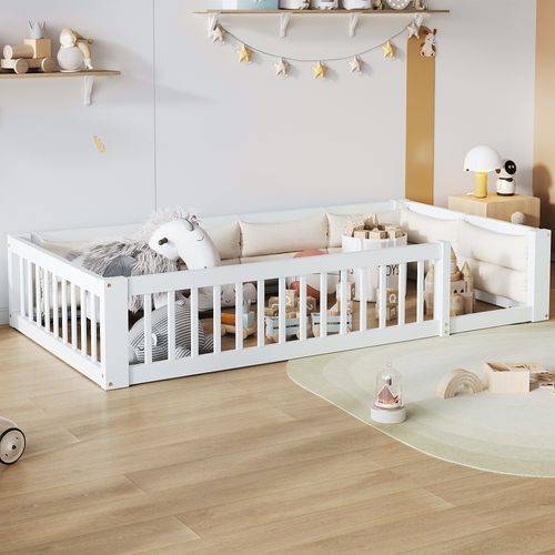 Lit Enfant 90x200 Cm, Lit Simple, Barrière De Sécurité, Bois Et Mdf, Coloris Blanc